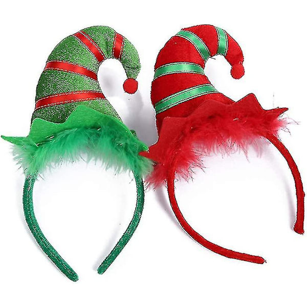 2 st julhuvudband, flerfärgade tomtenissehuvudband med 3d-hattmönster för jul- och semesterfester