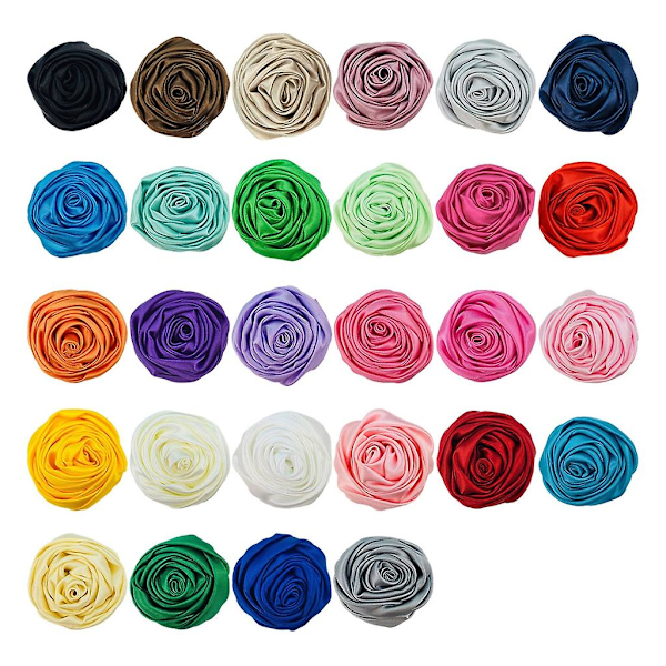 28 st/lot 5 cm mjuka satintyg blommor för kvinnor flicka pannband hårklämma Diy
