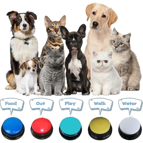 Hundeknapper for kommunikasjon Stemmeopptakbare knapper Hund for ord og svarknapper for hundeoverføring av 5 stk.