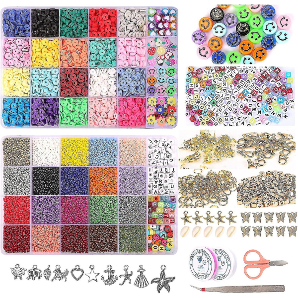 25000 styks glasperler Clay Beads Chain Bead Making Kit Alphabet Bead Vedhæng