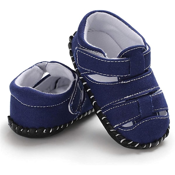 Baby drenge piger sommer sandaler blød sål lærred lukket tå småbørn spædbarn udendørs gåsko d navy 0-6 months infant