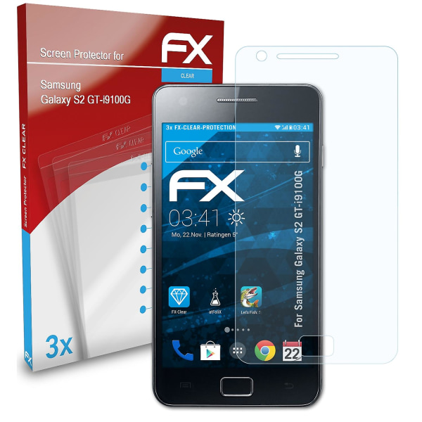 atFoliX 3x beskyttelsesfolie kompatibel med Samsung Galaxy S2 GT-i9100G Displaybeskyttelsesfolie klar