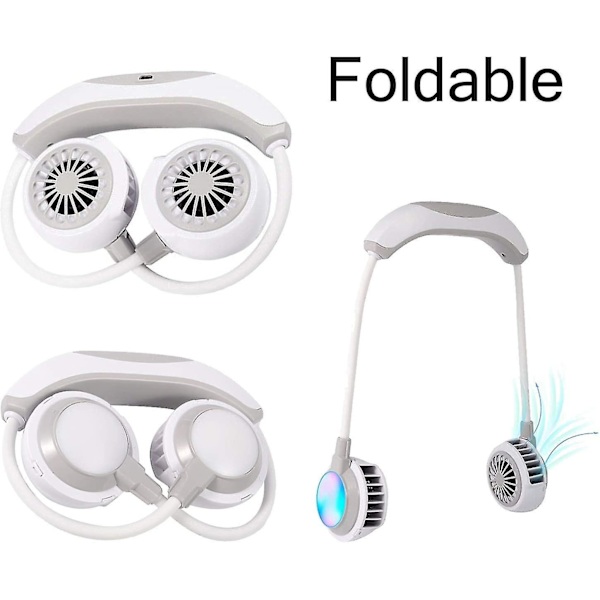 Bärbar fläkt, USB-laddningsbar fläkt med bärbar fläktfunktion, bladlös design, LED-ljus, 3 justerbara hastigheter för camping/utomhus/kontor