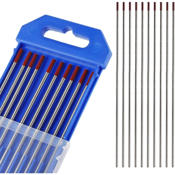 10 X Tungsten-elektroder, Tig-sveising Tungsten-elektrode Wt-20 2,4 X 175 mm nåler for Tig-sveising (rød)