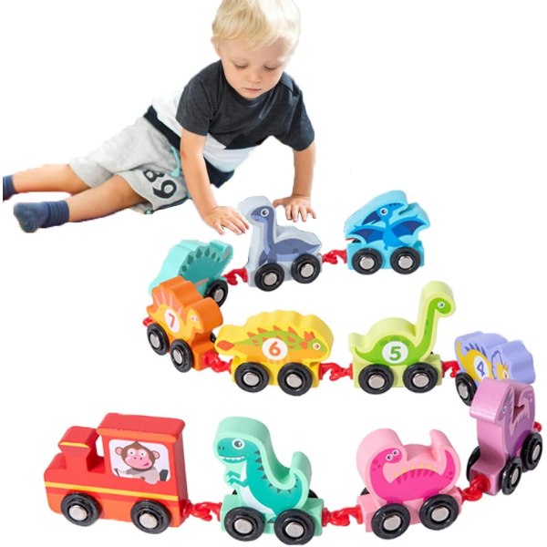 Træ Dinosaur Numbers Train Game, Toddler Legetøj Fødselsdagsgave, Træ Train Set Dinosaur Legetøj, Toddler Legetøj Jul Fødselsdagsgave