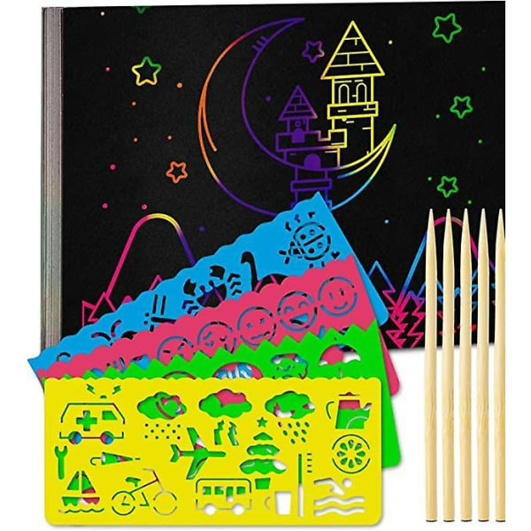 Raaputustaulusarja lapsille ja aikuisille I 60 arkkia I Rainbow-raaputuspaperi piirtämiseen ja askarteluun