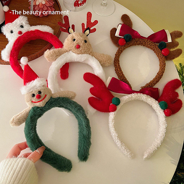 Söt Plyschälg Huvudband För Kvinnor Julklänning Hög Skalle Renväxt Huvudband Pepparkaksgubbe Höst Och Vinter Ansikts Tvätta Hårsnodd christmas hoop