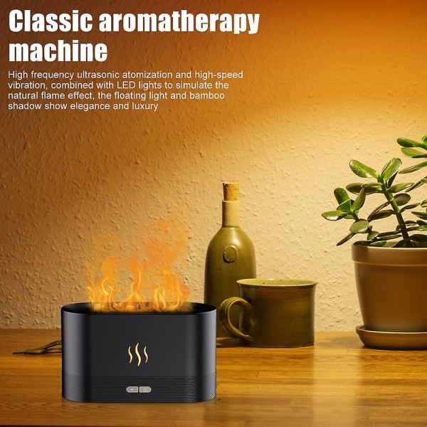 Aromaterapi-simuleringsflammer, Aroma-diffuser med flammeeffekt, flammearomaterapi-fugter med 2 lysstyrker/vandfri automatisk sluk, kan