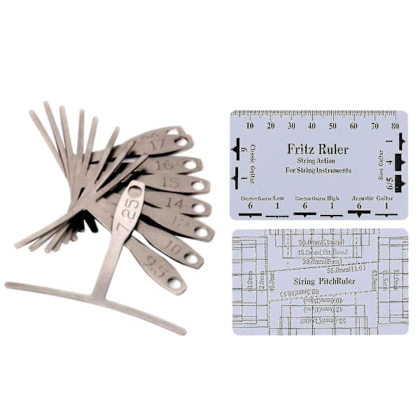 Gitarr Luthier Mätverktyg Set Sträng Action Linjal, 9 Erstring Radie Gauge För Gitarr Reparation