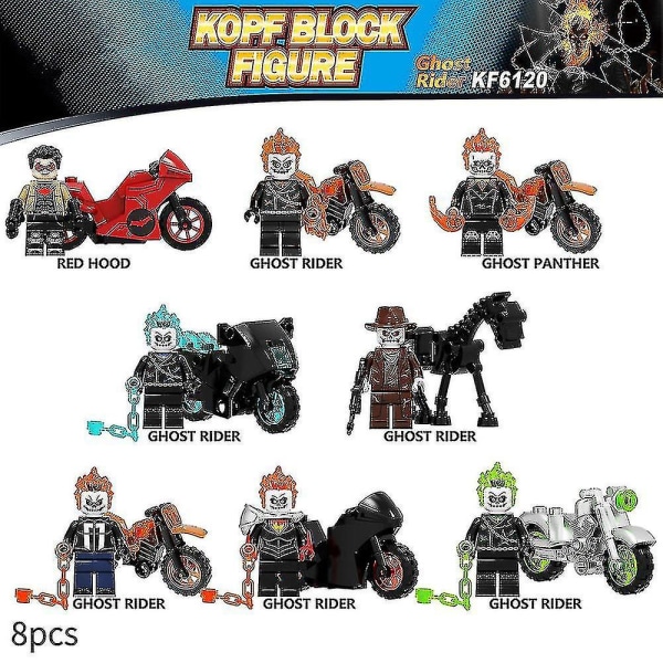 8 kpl / setti Ghost Rider -rakennuspalikat Minihahmot Kokoonpano Leikkikalut Lapsille Lahjat