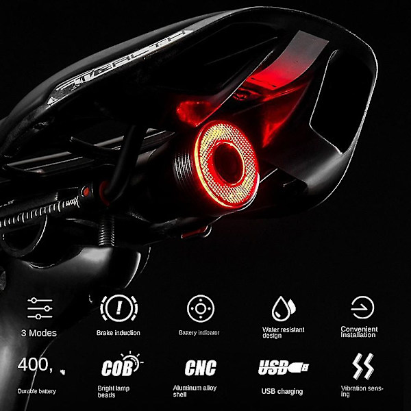 Cykel Q5 Baglygte Intelligent Sensing Bremslys Udstyr Nat Baglygte