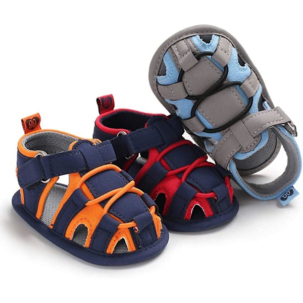 Spedbarnsandaler for sommeren, pustende og sklisikre, for gutter og jenter, myke såler, nyfødte førstegangssko a-greyblue 6-12 months infant