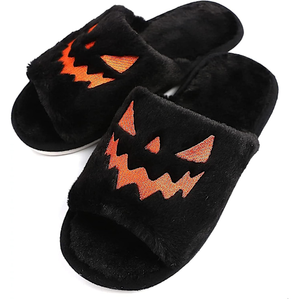 Halloween Spooky Slides/halloween Pumpkin Slippers Soft Plush Cozy Open Toe Women Indoor Outdoor Fuzzy Slippers Unisex black eur35