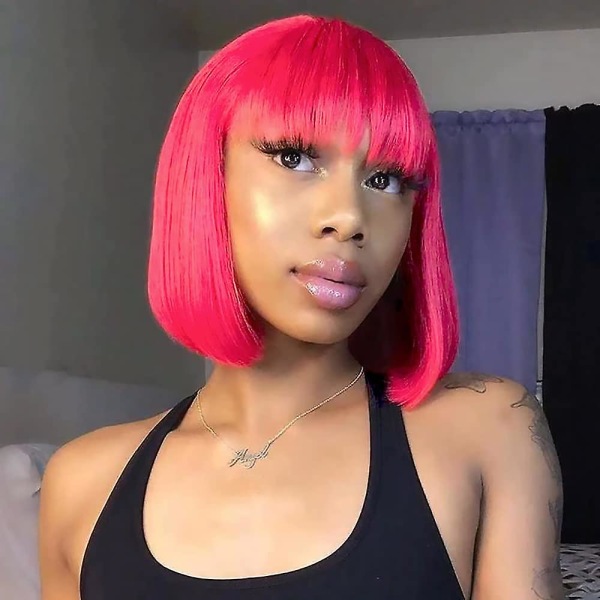 Kort rak rosa peruk för kvinnor