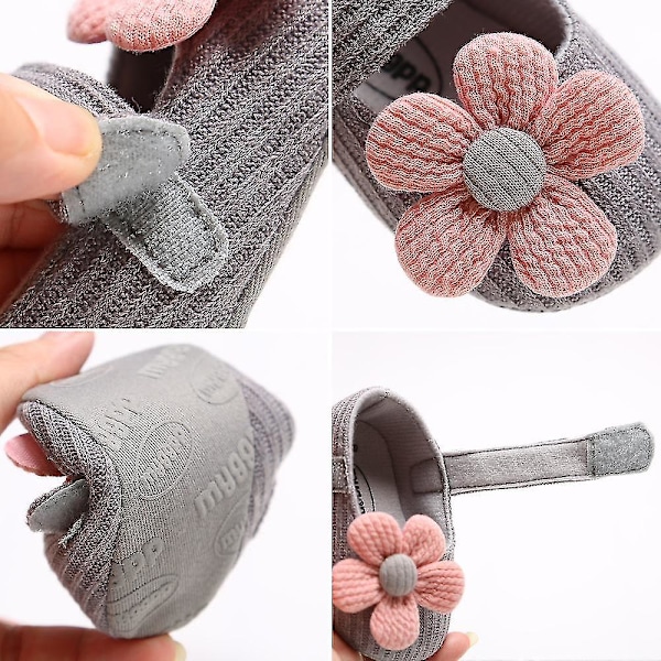 Baby Girl Shoes Flower Lace Cotton Bottom grey-flower 7-12 months