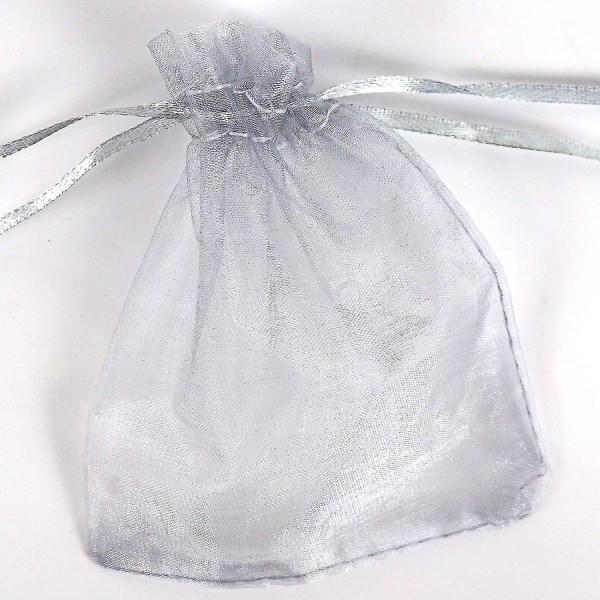 Små gaveposer med snøre Organza Grå 50-pak 7x9 Cm