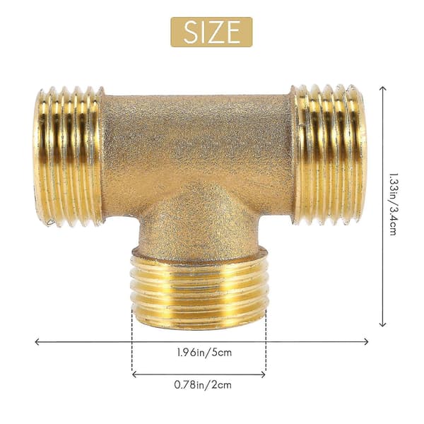 T-formet messingrør for vann- og drivstoffrør, like hann-tee-adapter, 1/2\" gjenge