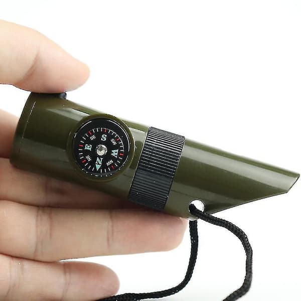 Termometer med LED-lys, kompass, fløyte for utendørs camping - Multifunksjonell