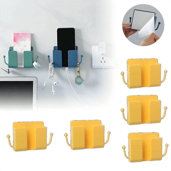 Fjernbetjening telefonstik vægbeslag, vægbeslag til soveværelse, telefonbeslag gul - 5 stk.