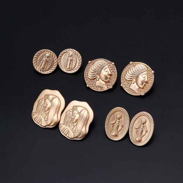 Matt gylden mønt Lady Of Guadalupe Virgin Mary Stud Øreringe Modesmykker