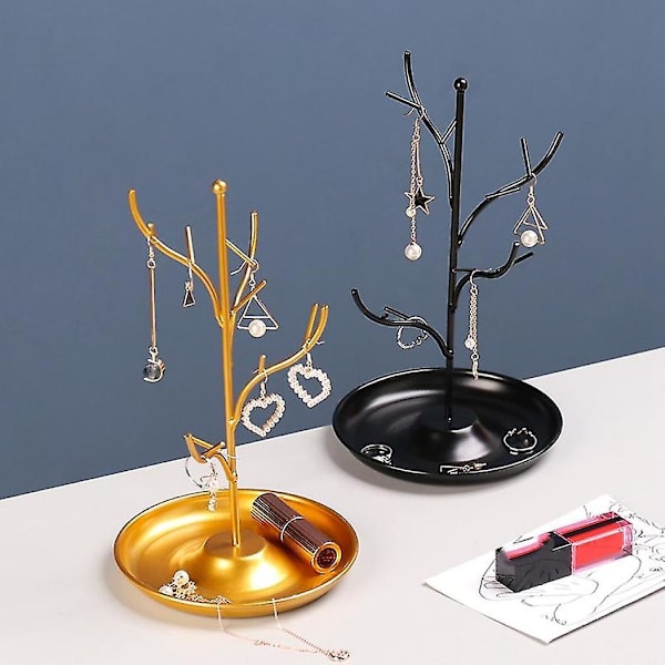 Smykke Display Stativ Træ Stativ Jern Halskæde Ørestik Holder Armbånd Mode Organizer Guld