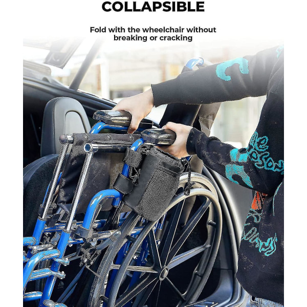 Kopholder til rollator - kopholder til kørestol, universel drikkeholder, vandflaskeholder med netlommer, sort