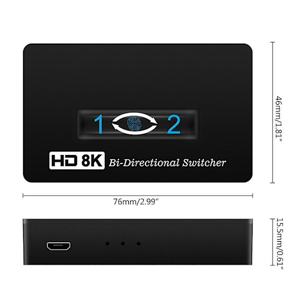 HDMI-kompatibel omkopplare 8k 60hz HDMI-2.1 switchbox 2 i 1 ut bi-riktad