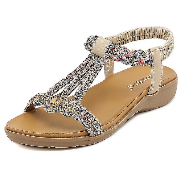 Flade Sandaler til Kvinder Dressy, Sommer Komfortable Ankelrem Kvinders Sandal beige 37