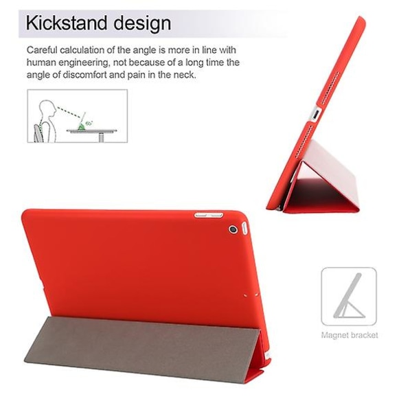 Rød Folio Trifold Smart Cover Gennemskinnelig Pc Etui Til Apple Nye Ipad 2018 9.7\"