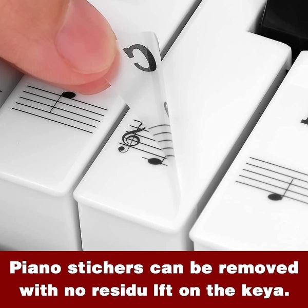 Klaver keyboard stickers, 49/54/61/88 klaver stickers komplet sæt til sorte + hvide tangenter, klaver keyboard stickers til børn og begyndere, gennemsigtig fjernelse