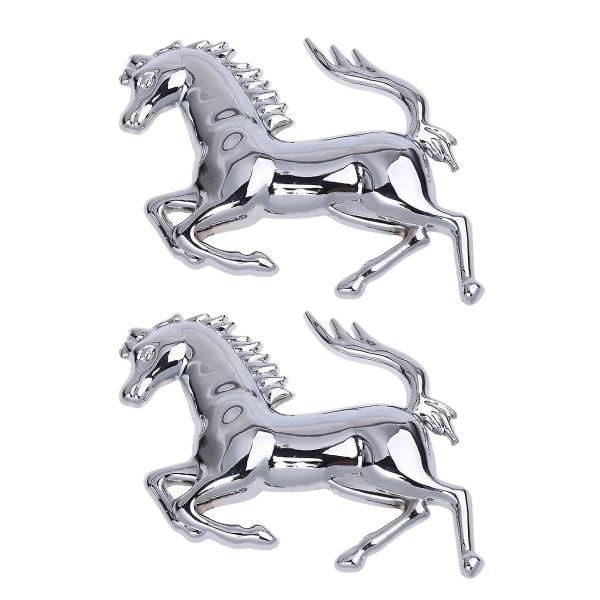 Silverfärgad hästlogotyp emblem märke 3d klistermärke kompatibel med bil