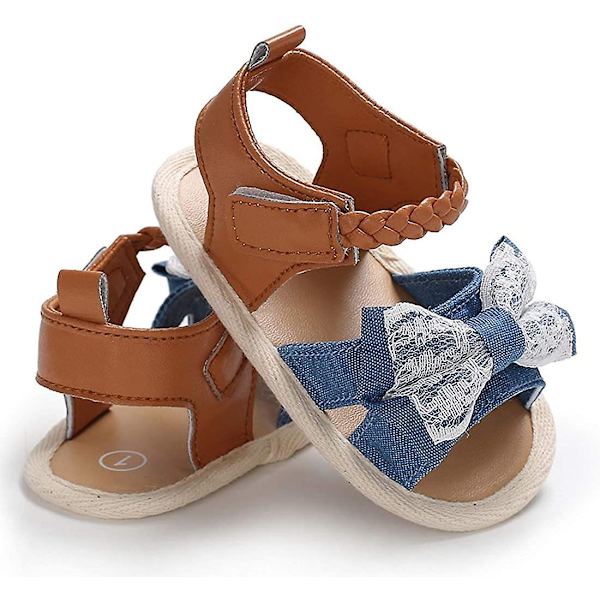 Spedbarnsandaler for sommeren, pustende og sklisikre, for gutter og jenter, myke såler, nyfødte førstegangssko f-lace-bow 0-6 months infant