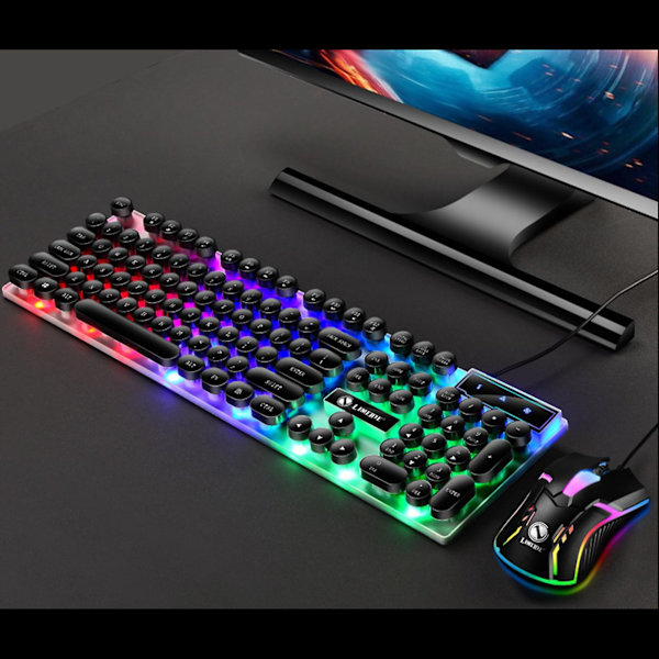 Punk Retro Keycaps Tangentbord Mus Combo - Färgglad Bakgrundsbelyst USB Trådbunden Speluppsättning för PC & Laptop (Svart)