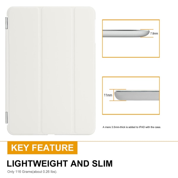 Smart Cover Case PU Læder Magnetisk Tynd Beskytter til iPad Mini 1 2 3 Hvid