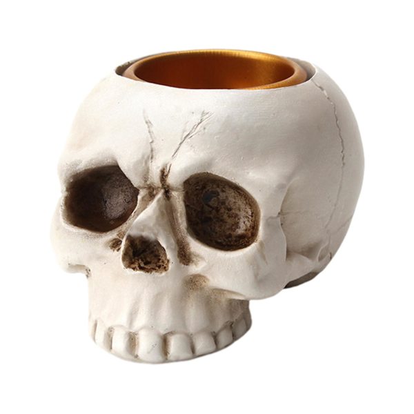 Tre-dimensjonal Skalle Lysestake Ornament Halloween Dekorasjon Harpiks Spøkelse Hode Ornament Lysestake Stativ