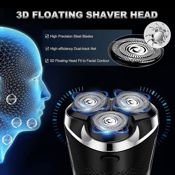 Elektrisk barbermaskin for menn Oppladbar, elektrisk barbermaskin for menn trådløs, 3d elektrisk barbermaskin for menn med LED-skjerm Utsøkt gave
