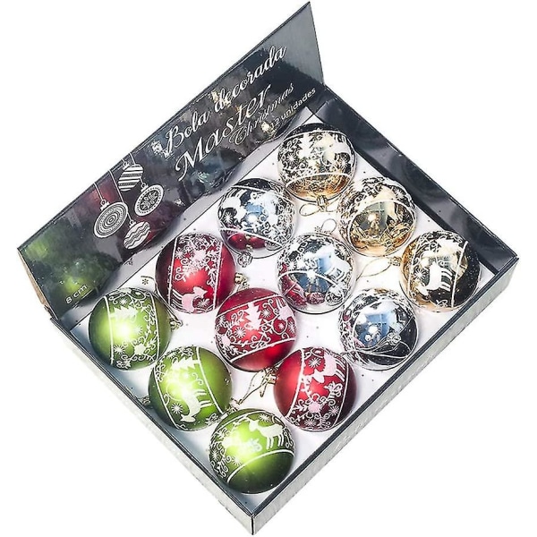 Julekule Ornamenter Sett, Julepynt Juledekorasjon Tre Anhenger Gaver (12 stk, 8cm)