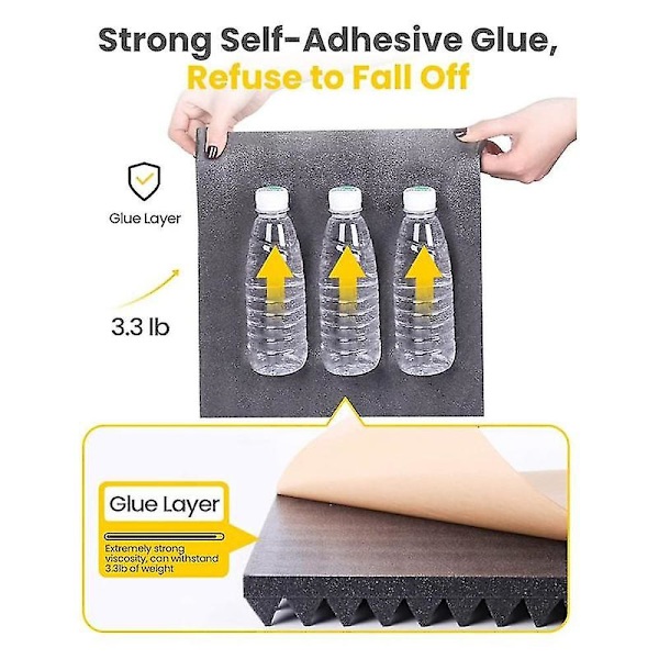 12-pack självhäftande ljudisoleringsskumplattor 2x12x12 tum pyramiddesign akustiskt skum, studio, bla