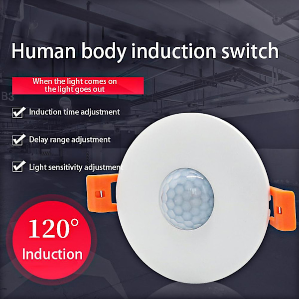 Takmonterad Justerbar Rörelsesensor för Människokropp 110-220v Infraröd Sensor Rörelsedetektering