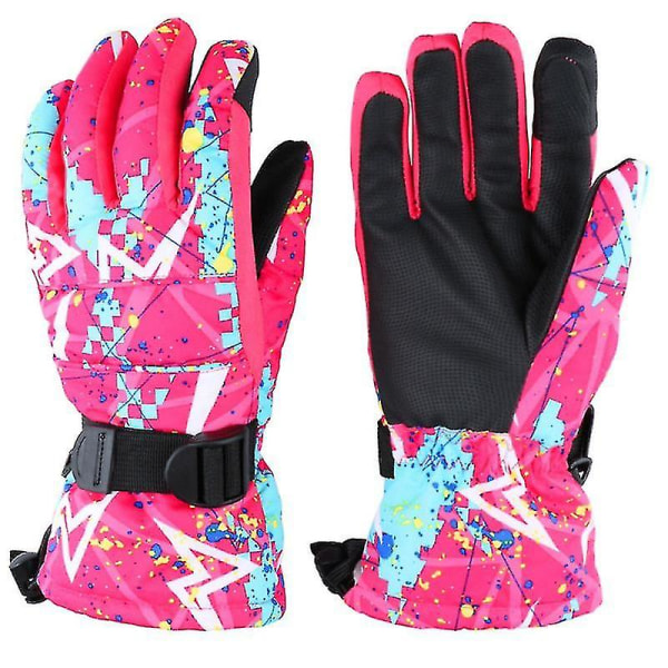 Creative Women Outdoor Ski Gloves Riding Gloves Graffiti Pattern Sports Finger Gloves For Mountain Climbing Hiking Gloves (rosy, S Size)