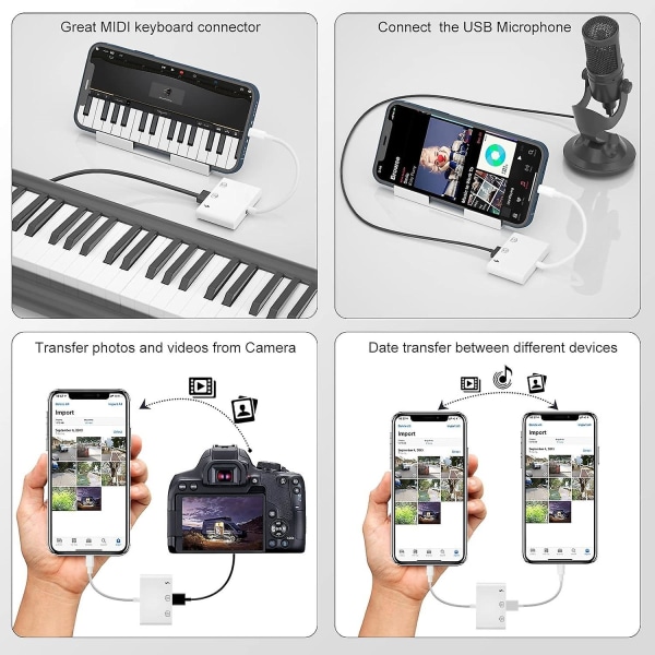 iPhone USB-kamera, 3-i-1 iPhone USB-adapter Lightning USB OTG-hona-adapter med datakoppling och laddning