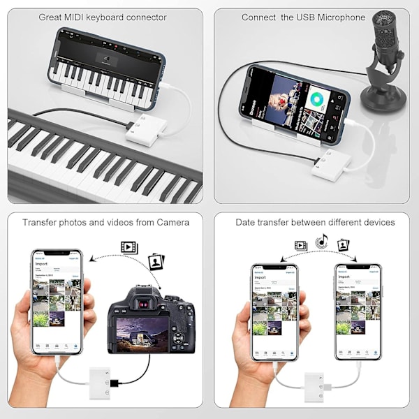 iPhone USB-kamera, 3-in-1 iPhone USB-sovitin, Lightning USB OTG -naarasliitäntä tiedonsiirtoon ja lataukseen