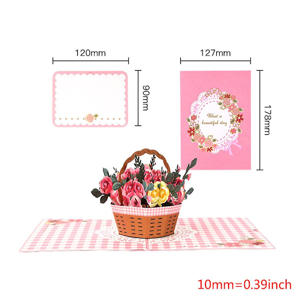 Roe Flower 3D Pop-up Gratulasjonskort for Morsdag Bryllupsfest med Konvolutt