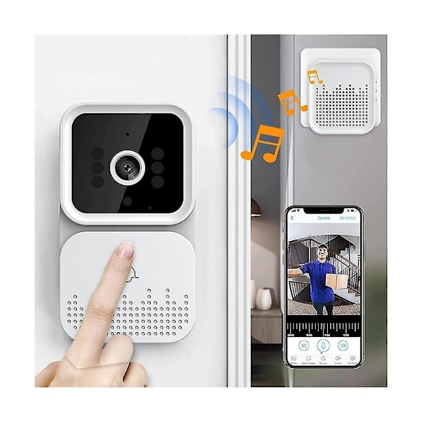 Trådlös fjärrkontroll, dörrklocka intercom HD nattvision wifi laddning stöldskydd dörrklocka