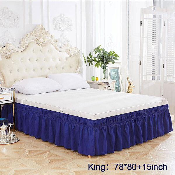 King Size Ming Blue Tvättbar Elastisk Wrap Around Sängkjol för Hem och Hotell - Färgbeständig