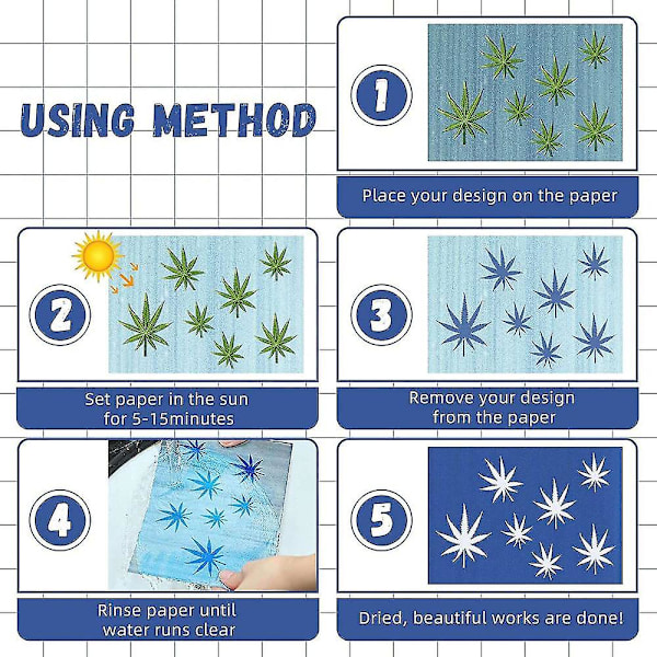 50 Ark Papper Kit Vit Blå Känslighet Solpapper Diy Soltryckpapper (a4/8.27 X 11.69 Tum