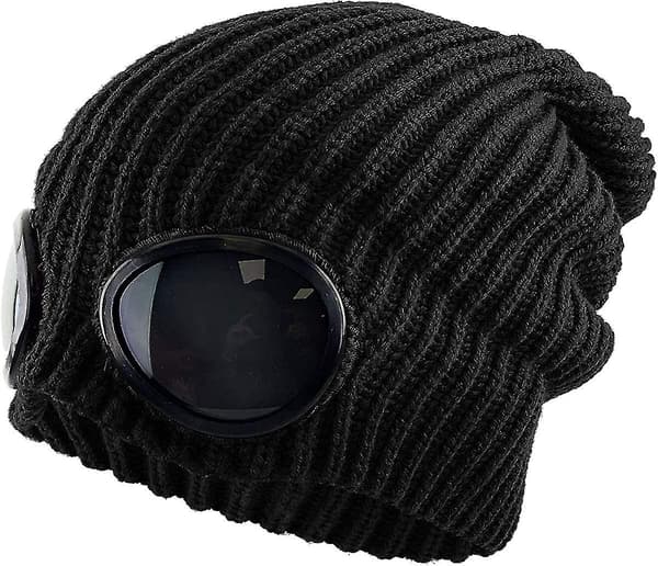 Goggle Lens Beanie Ribbed Knit Cuffed Vinter Skidmössa Skull Cap Solglasögon