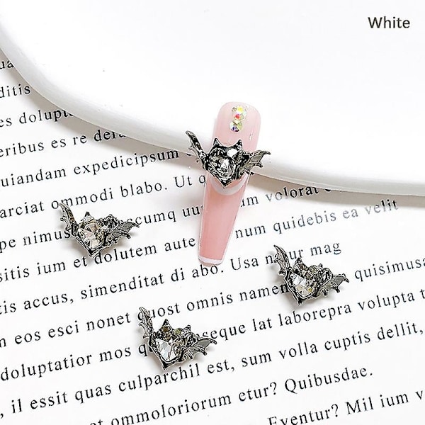 5 stk Krystal Rhinestones Neglekunst Dekoration Halloween Bat Negle Charms Dekoration White