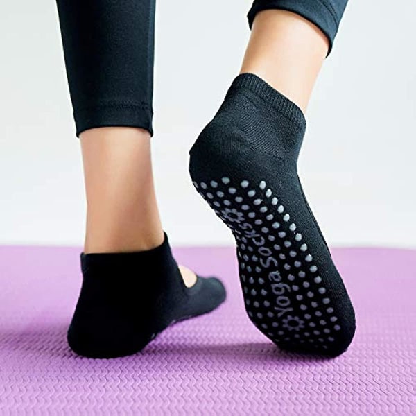 5 par yogasokker til kvinder skridsikre ideel, skridsikre sokker Bomuld pilates sokker til yoga, pilates, ballet, dans