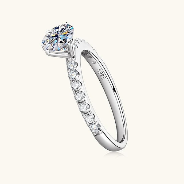 Moissanit Ring til Kvinder i S925 Sterling Sølv Xmasstyle40